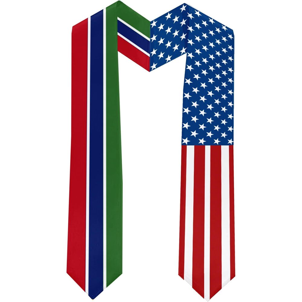 9429 2025 Gambia Flag and USA Flag Graduation Stole Graduation Sash Class